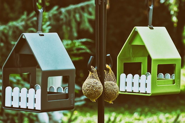 Fat balls stacked in wire bird feeder