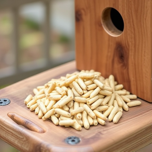 Fat pellets on wooden bird table
