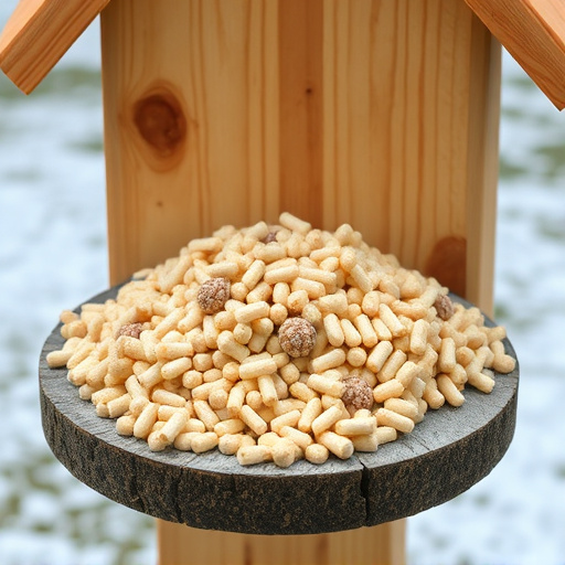 Fat pellets on wooden bird table