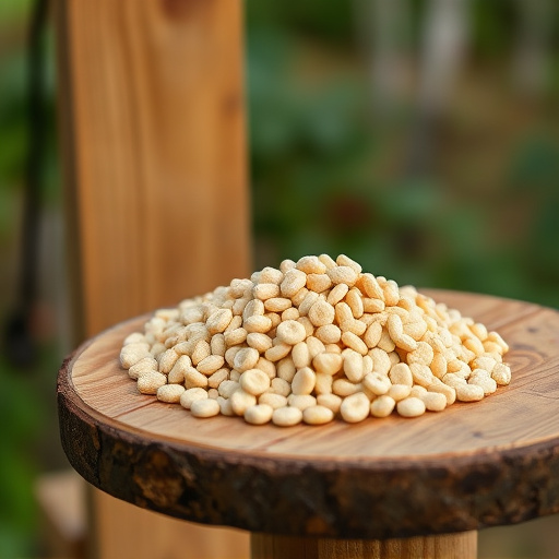 Fat pellets on wooden bird table