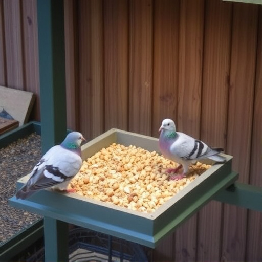 Feeding area with pigeon-proof features