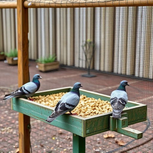 Feeding area with pigeon-proof features