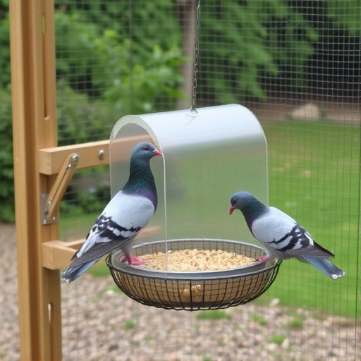 Feeding area with pigeon-proof features