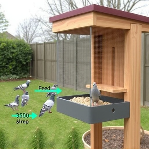 Feeding area with pigeon-proof features