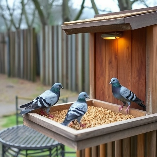 Feeding area with pigeon-proof features
