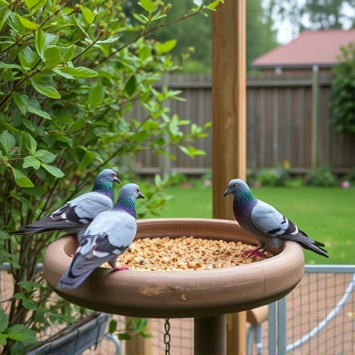 Feeding area with pigeon-proof features
