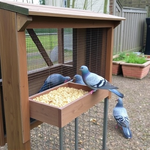 Feeding area with pigeon-proof features