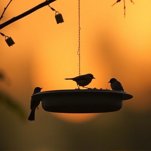 Feeding station with small bird silhouettes