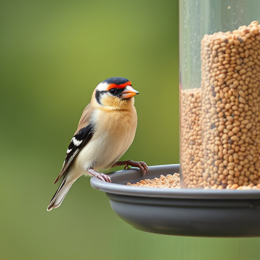 Finch on hanging feeder with tiny seeds
