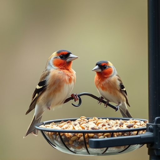 Finch on hanging feeder with tiny seeds