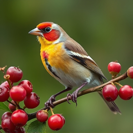 Finch perched beside berry-flavoured suet