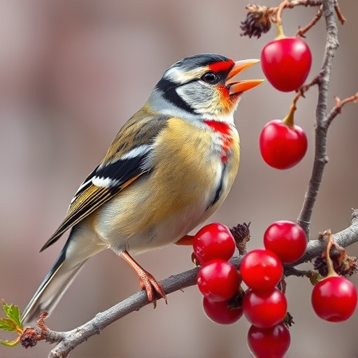 Finch perched beside berry-flavoured suet