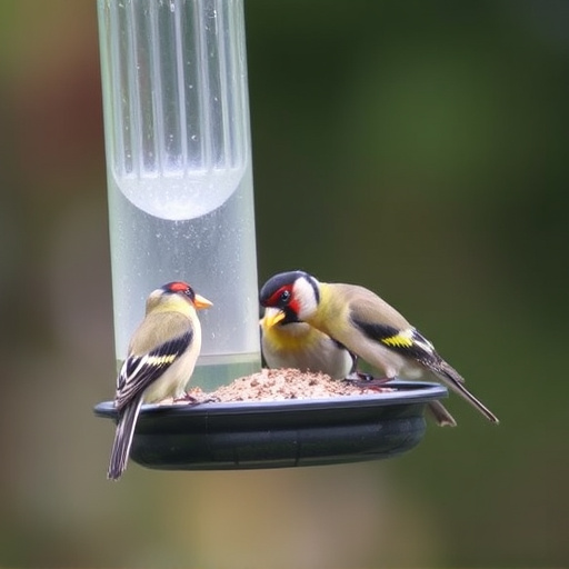 Finches eating from hanging bird table