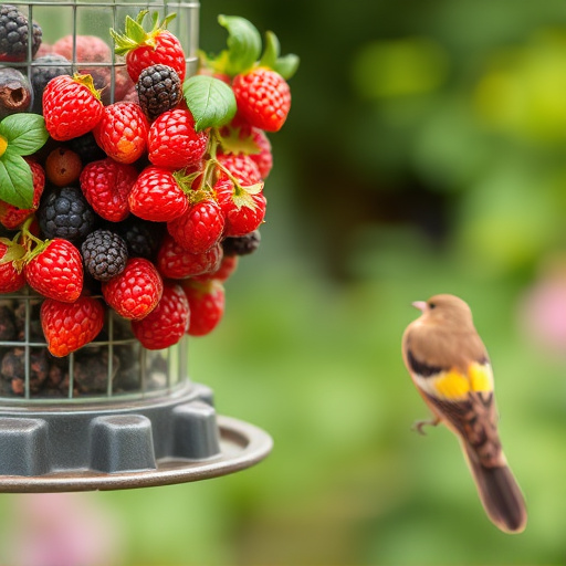 Fresh berries on garden bird feeder