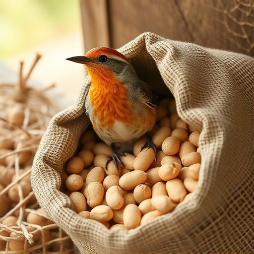 Fresh bird peanuts in rustic storage sack