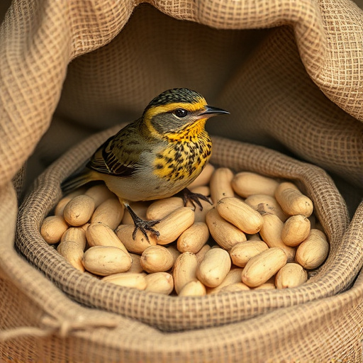 Fresh bird peanuts in rustic storage sack