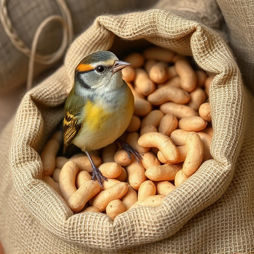 Fresh bird peanuts in rustic storage sack