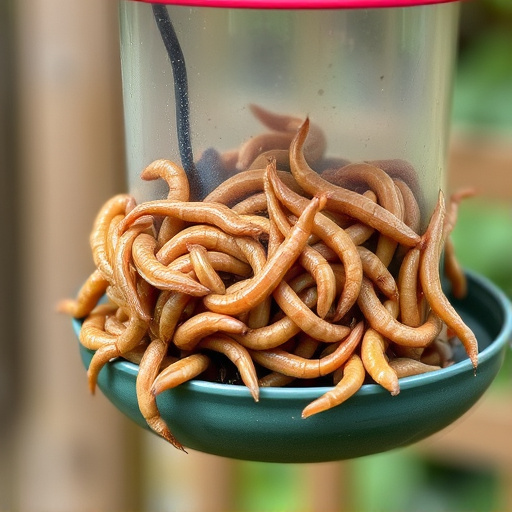 Fresh mealworms on garden bird feeder