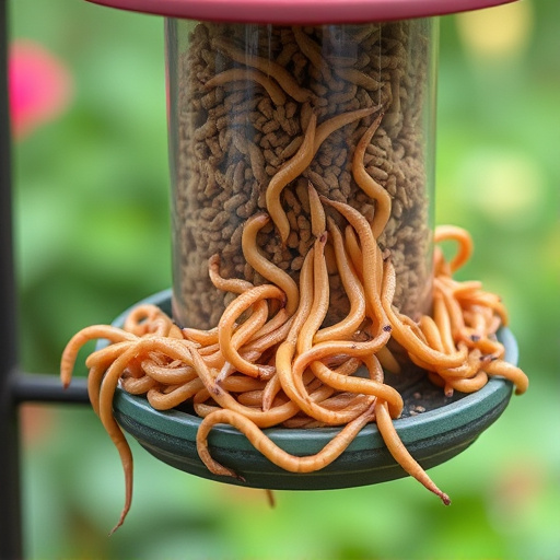 Fresh mealworms on garden bird feeder
