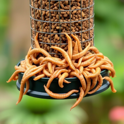 Fresh mealworms on garden bird feeder