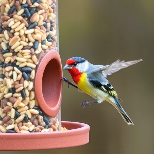 Garden birds eating mixed seed blend