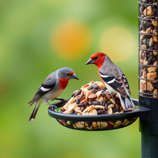 Garden birds eating mixed seed blend