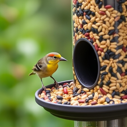 Garden birds eating mixed seed blend
