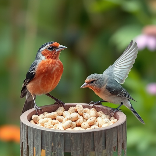 Garden birds enjoying suet pellets