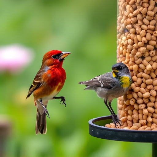 Garden birds enjoying suet pellets