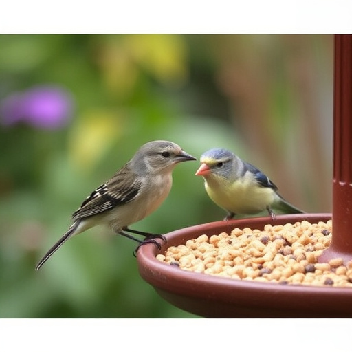 Garden birds enjoying suet pellets