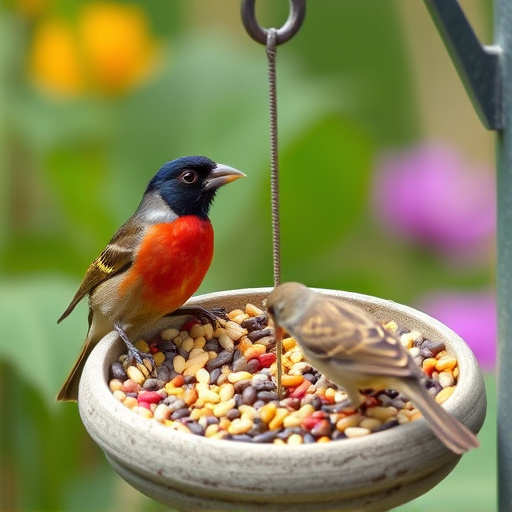 Garden birds feeding on seed mix