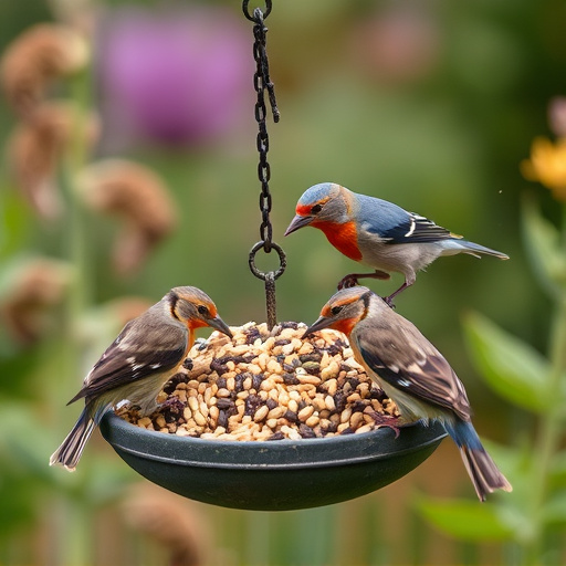 Garden birds feeding on seed mix