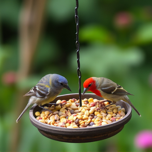Garden birds feeding on seed mix