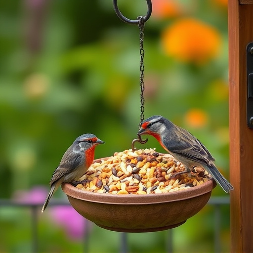 Garden birds feeding on seed mix