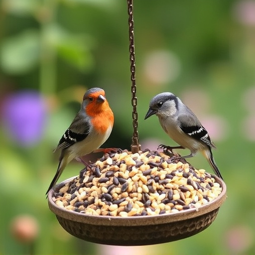 Garden birds feeding on seed mix