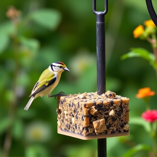 Garden birds feeding on suet cubes