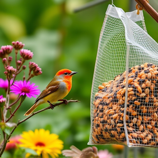 Garden birds near bulk seed bag