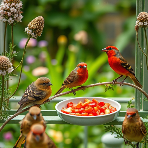Garden birds near freshly delivered food