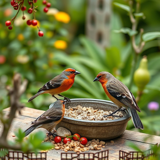 Garden birds near freshly delivered food