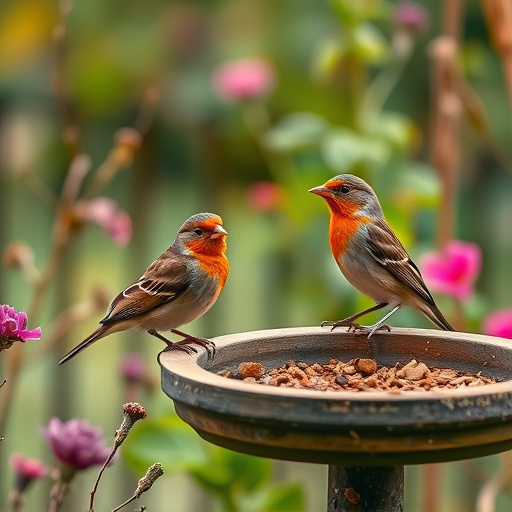 Garden birds near freshly delivered food