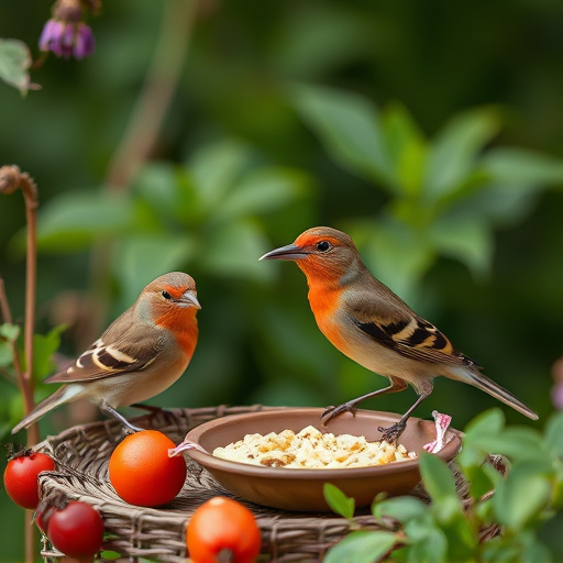 Garden birds near freshly delivered food