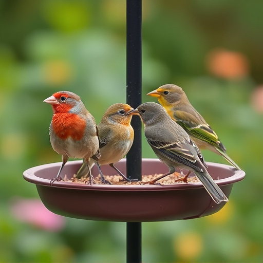 Garden birds perching on feeder tray