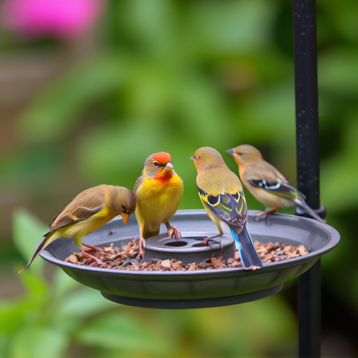 Garden birds perching on feeder tray