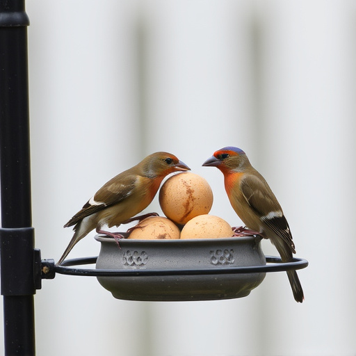 Garden birds sharing fat balls in feeder