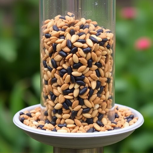 Garden feeder filled with mixed seeds