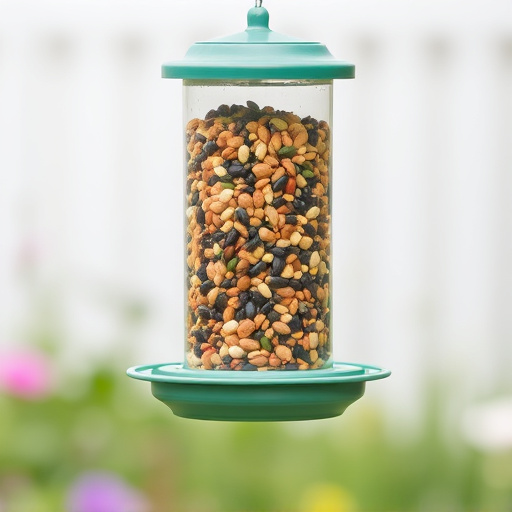 Garden feeder filled with mixed seeds