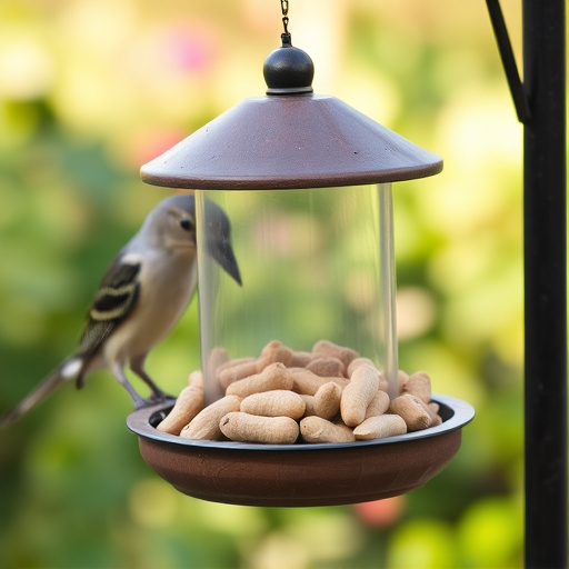 Garden feeder filled with peanuts