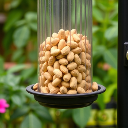 Garden feeder filled with peanuts