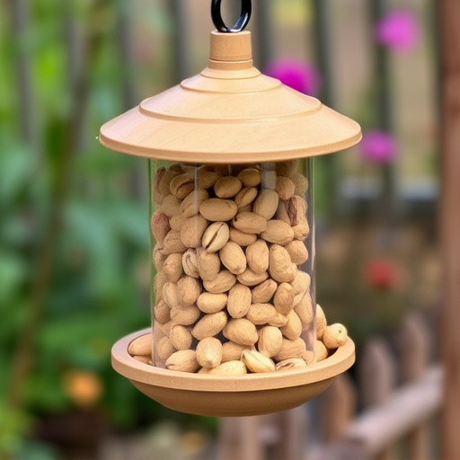 Garden feeder filled with peanuts