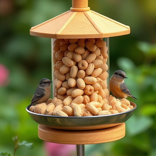 Garden feeder filled with peanuts